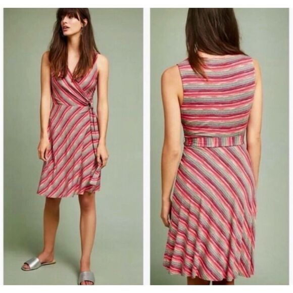 ✨BAILEY 44 EMILE MULTICOLOR STRIPES FAUX WRAP BELTED A-LINE MIDI SZ S DRESS✨ - Picture 3 of 10